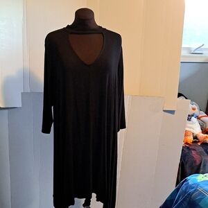 Boutique Womans Black Dress V-Neck Choker Collar 3/4 Sleeve Size:2X